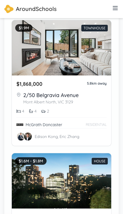 Real estate listings on school page