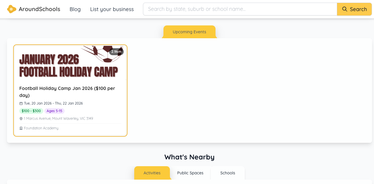 Events on school page