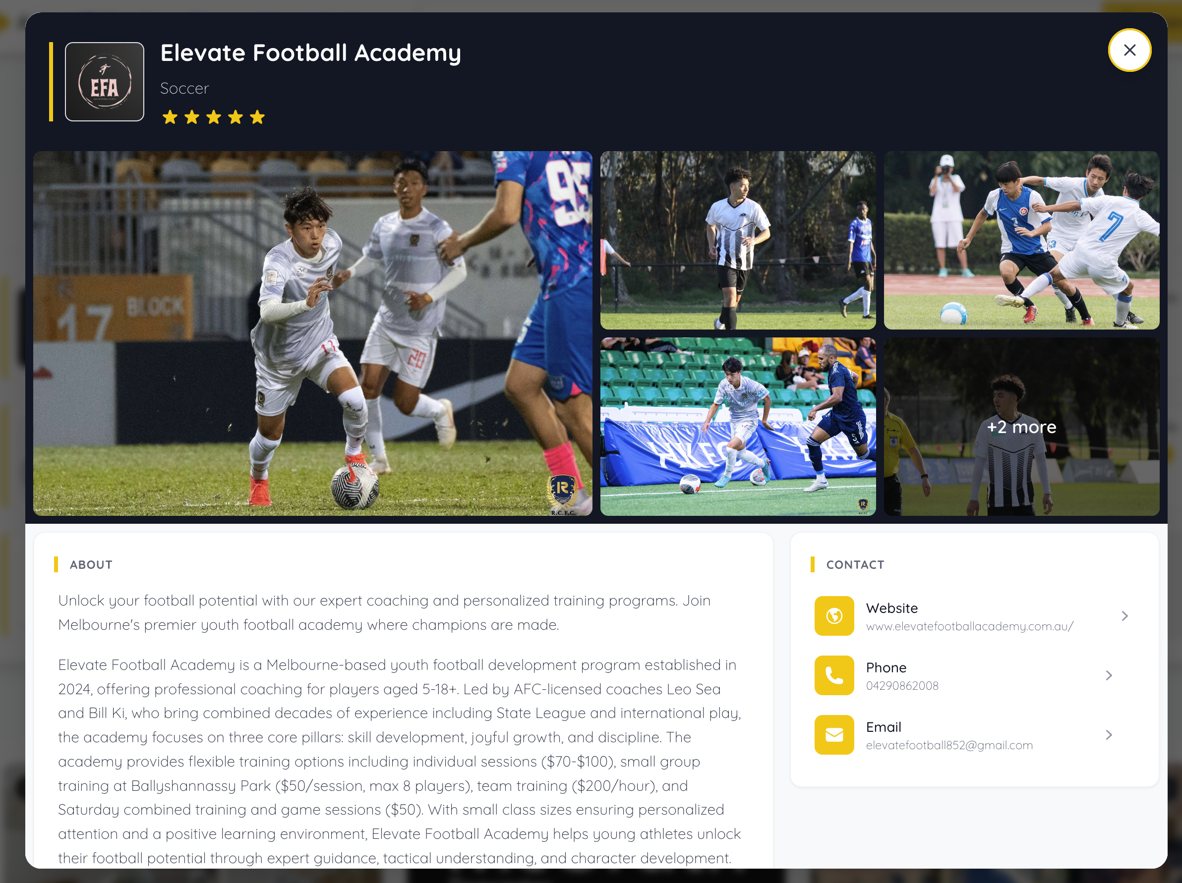 Activity listing popup