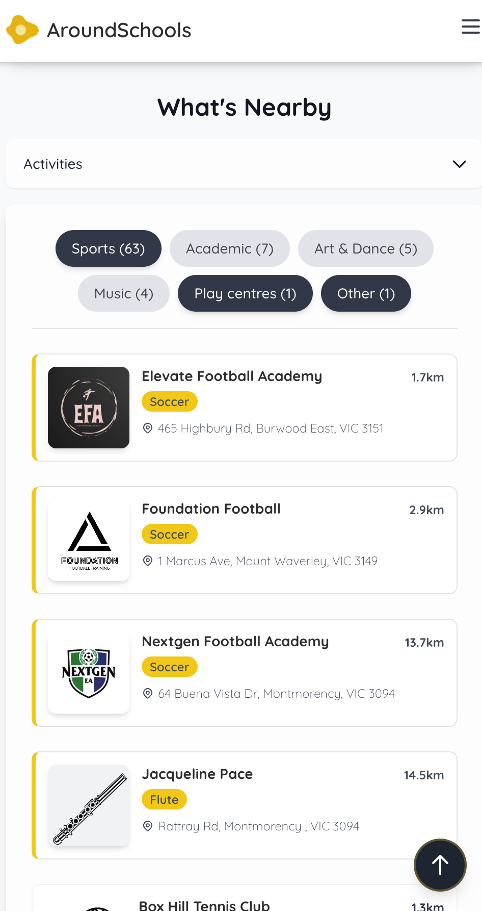 What's Nearby section